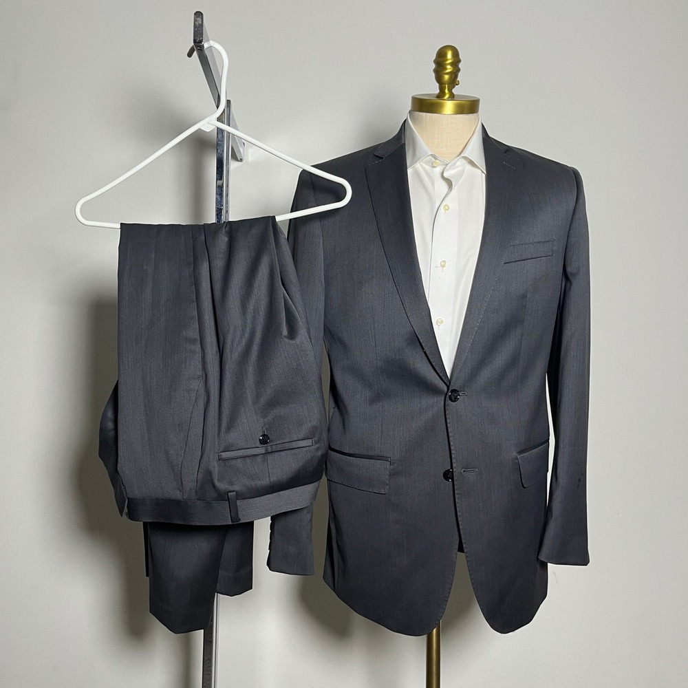 Marc Anthony 2-Piece Suit Mens 40L 34x31 Charcoal Gray Solid Wool Blend Modern